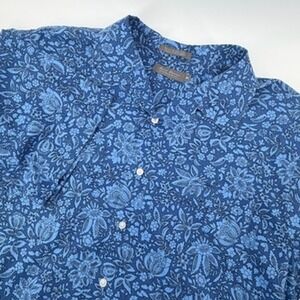 Daniel Cremieux Signature  Mens XL Blue Floral Short Sleeve Button Down Shirt
